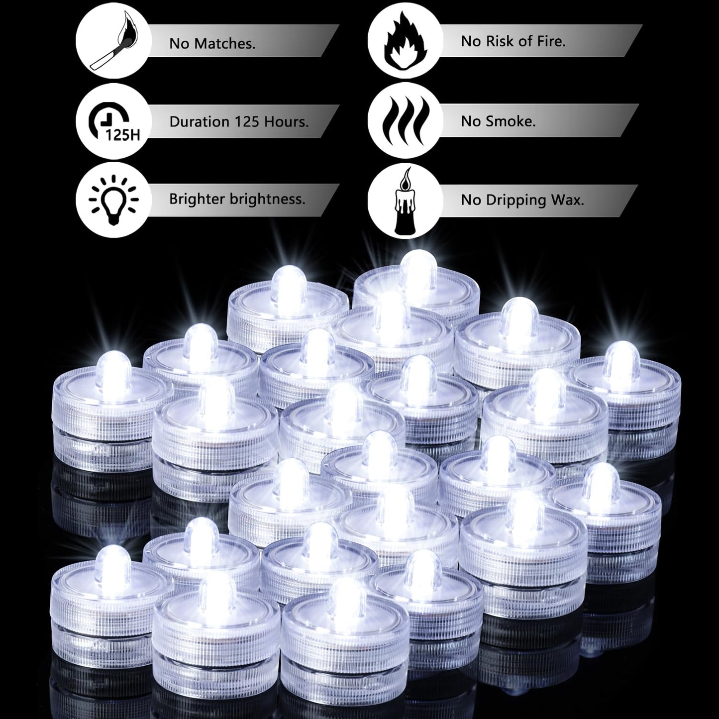 JINHEZO Submersible LED Light, Tea Lights, Pond Underwater Small LED Lights, Battery Operated 125 Hours, for Wedding Home Vase Festival Party