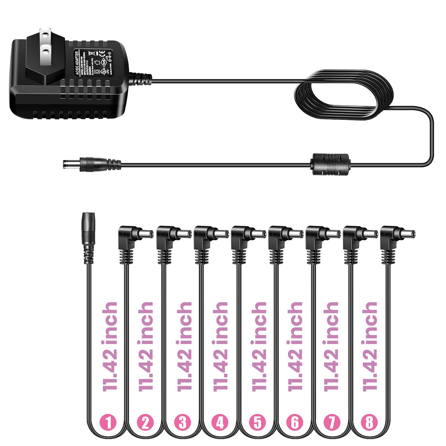 Guitar Effect Pedal Power Supply Adapter with 8 Way Daisy Chain Cables Fit for 9V DC 1A (1000mA)