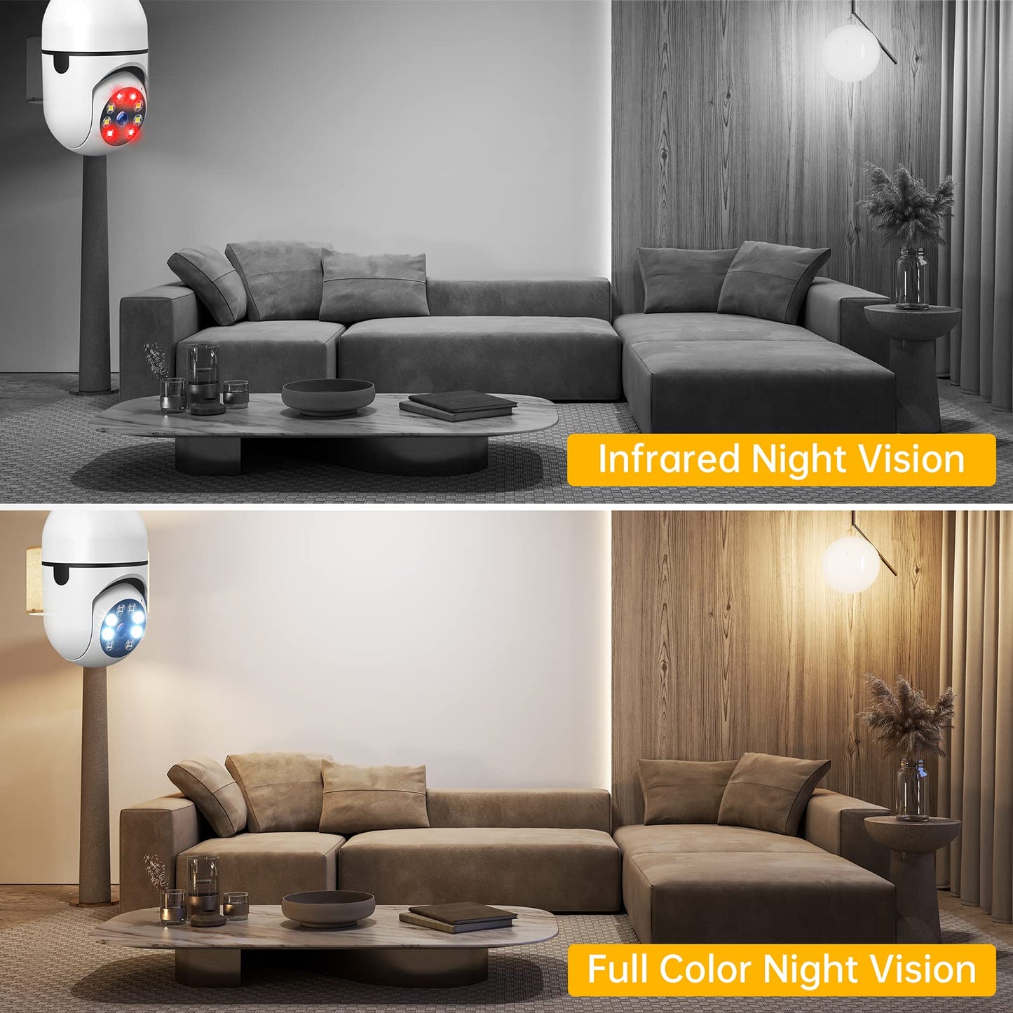 1080p Light Bul b Security Camera Wireless Outdoor, Light Socket Security Camera Color Night Vision, Lightbulb Camera WiFi Outdoor with Motion Auto