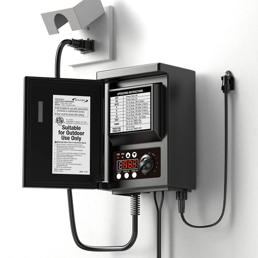 Low Voltage Transformer 120 Watt for Outdoor Landscape Lighting with Photocell Sensor Timer and Weather Shield for Spotlight Floodlight Garden Pathway