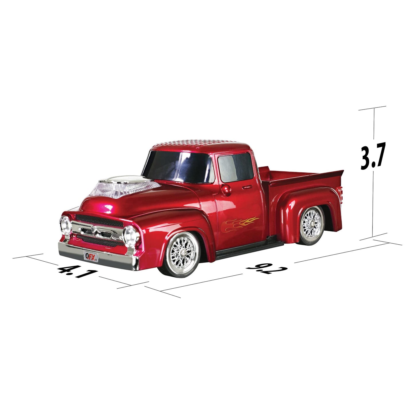QFX Bluetooth 1956 Pickup Truck Replica Speaker, 3-inch Speakers, Hands Free Link, Built-in Microphone, FM Radio and LED Party Lights, Red - BT-1956