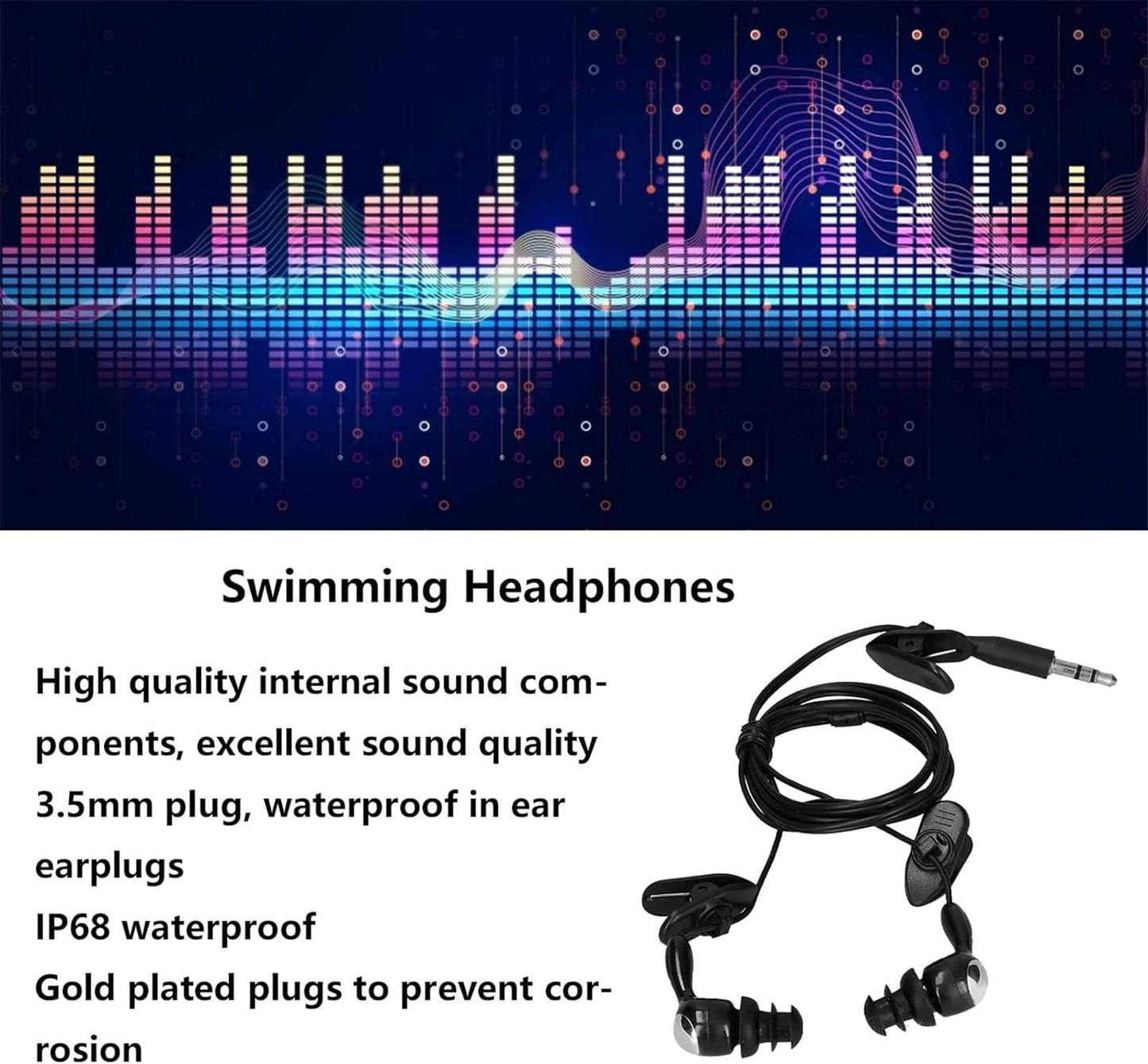 3.5mm Sports in-Ear Swimming Earphone Waterproof Music Headphone for Phone MP3 Player Wired Sports Headsets (Black)