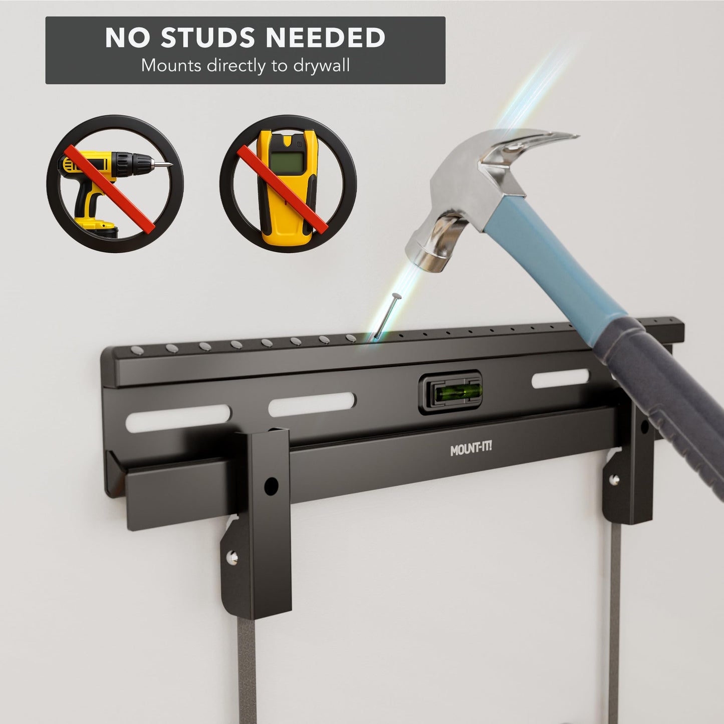 Mount-It! No Stud TV Wall Mount, Studless Drywall TV Bracket for 23-65 Inch Flat Screen TVs, No Drill Easy Install, Slim 1.1” Low Profile, Supports 77