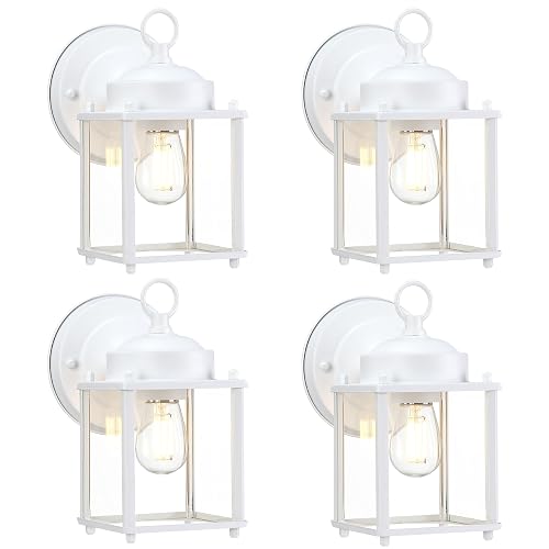 GRUENLICH Outdoor Wall Sconce, Exterior Wall Lighting Fixtures with Clear Glass, Front Porch Lighting, Outdoor Lights for Patio, Doorway, White, 4