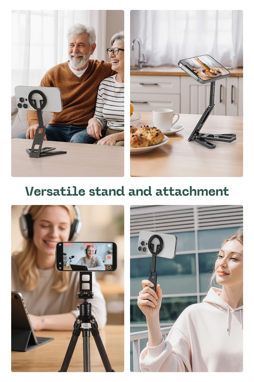 FANAUE Magnetic Tripod Mount - 360° Adjustable Aluminum Stand, Portable Foldable Design, Strong Magnetic Compatible Holder for iPhone, iPad