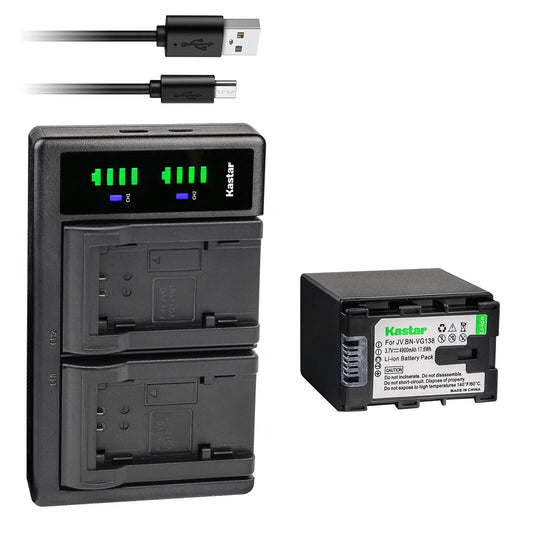 Kastar 1-Pack Battery + LTD2 Dual USB Charger Compatible with JVC BN-VG121EU BN-VG121U BN-VG121US BN-VG121USM BN-VG138AC BN-VG138E BN-VG138EU