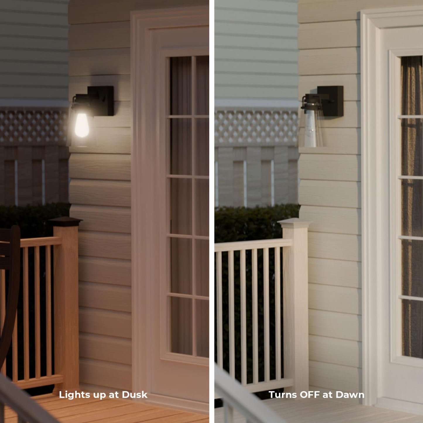 Globe Electric 60000174 1-Light Dusk to Dawn Outdoor Wall Sconce, Matte Black, Clear Glass Shade, E26 Bulb, Weather Resistant
