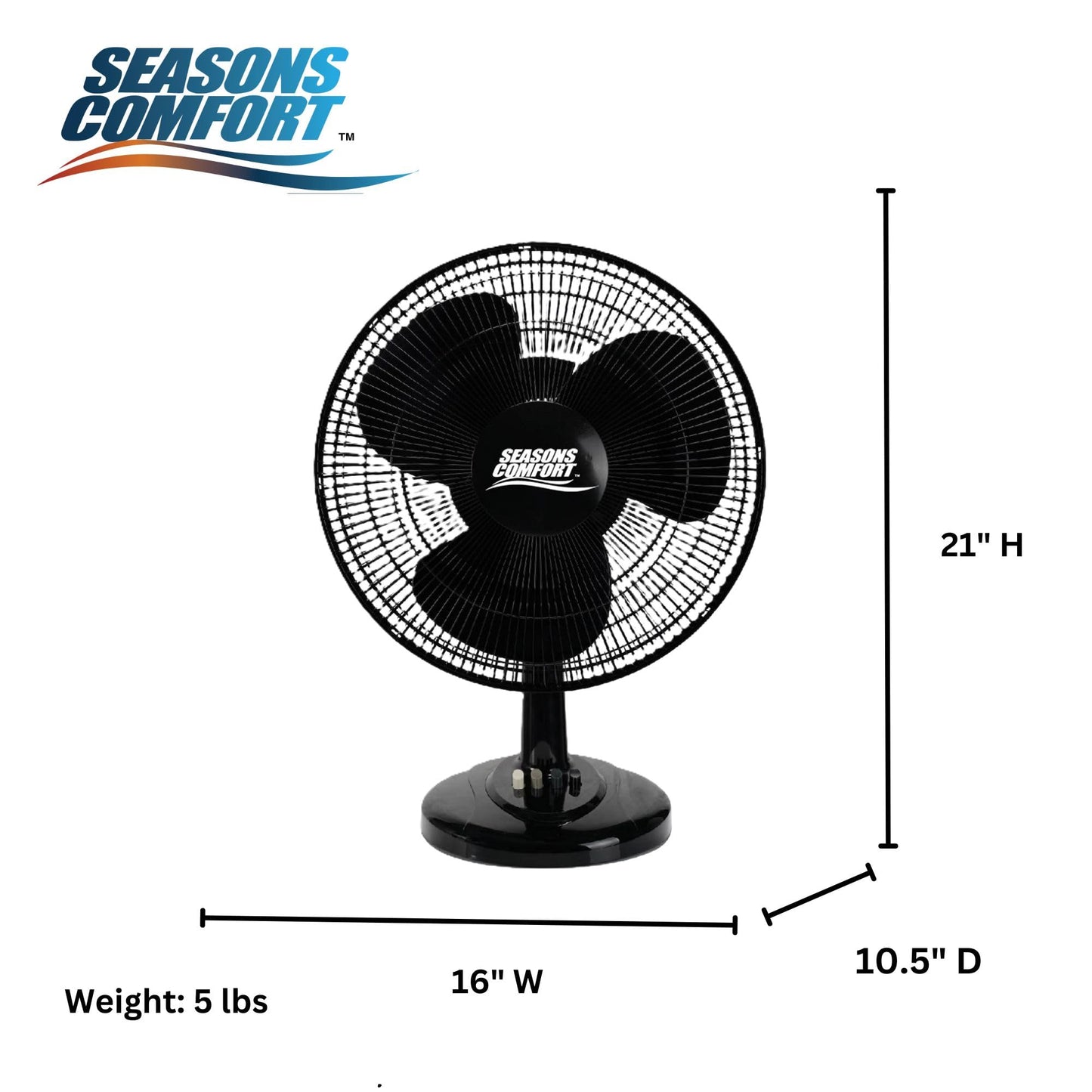 Seasons Comfort 16" Table Fan, Adjustable Tilt, Oscillating, 3 Speed -FTT16