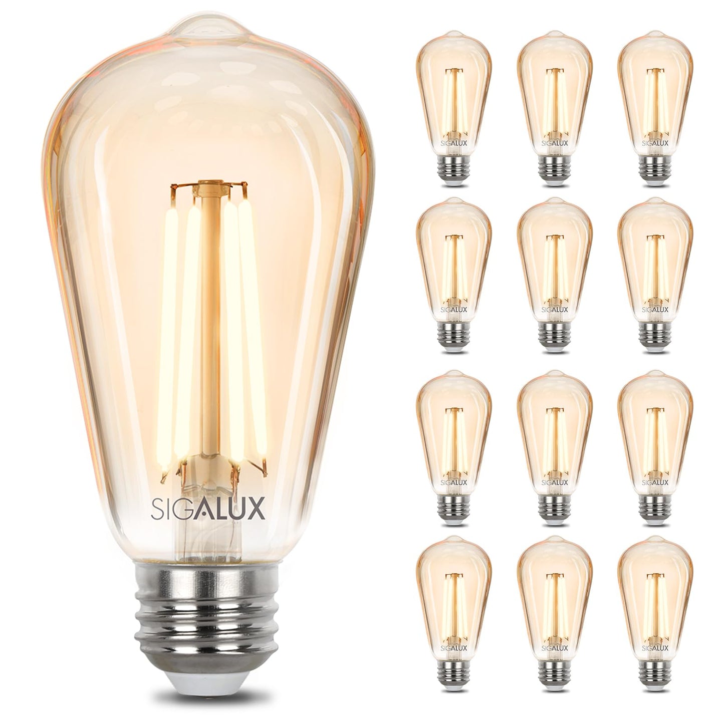 Sigalux Edison Bulbs, E26 LED Bulb 60 Watt Dimmable Vintage Light Bulbs, LED Filament Amber Light Bulb with 90 CRI, ST19 Antique Old Fashioned Retro