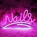 SYLHOME Nails Led Neon Light Sign Pink Business Wall Windows Sign Decor Nails Bar Beauty Salon Girls Bedroom Hanging Light Up Sign USB Birthday Makeup