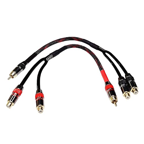 CDPMWVC 1ft RCA Y Splitter Cable 1 Male to 2 Female, Gold Plated Shielded Audio Cable for Subwoofer, Amplifier and Home Theater (2-Pack)