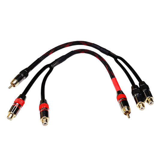 CDPMWVC 1ft RCA Y Splitter Cable 1 Male to 2 Female, Gold Plated Shielded Audio Cable for Subwoofer, Amplifier and Home Theater (2-Pack)