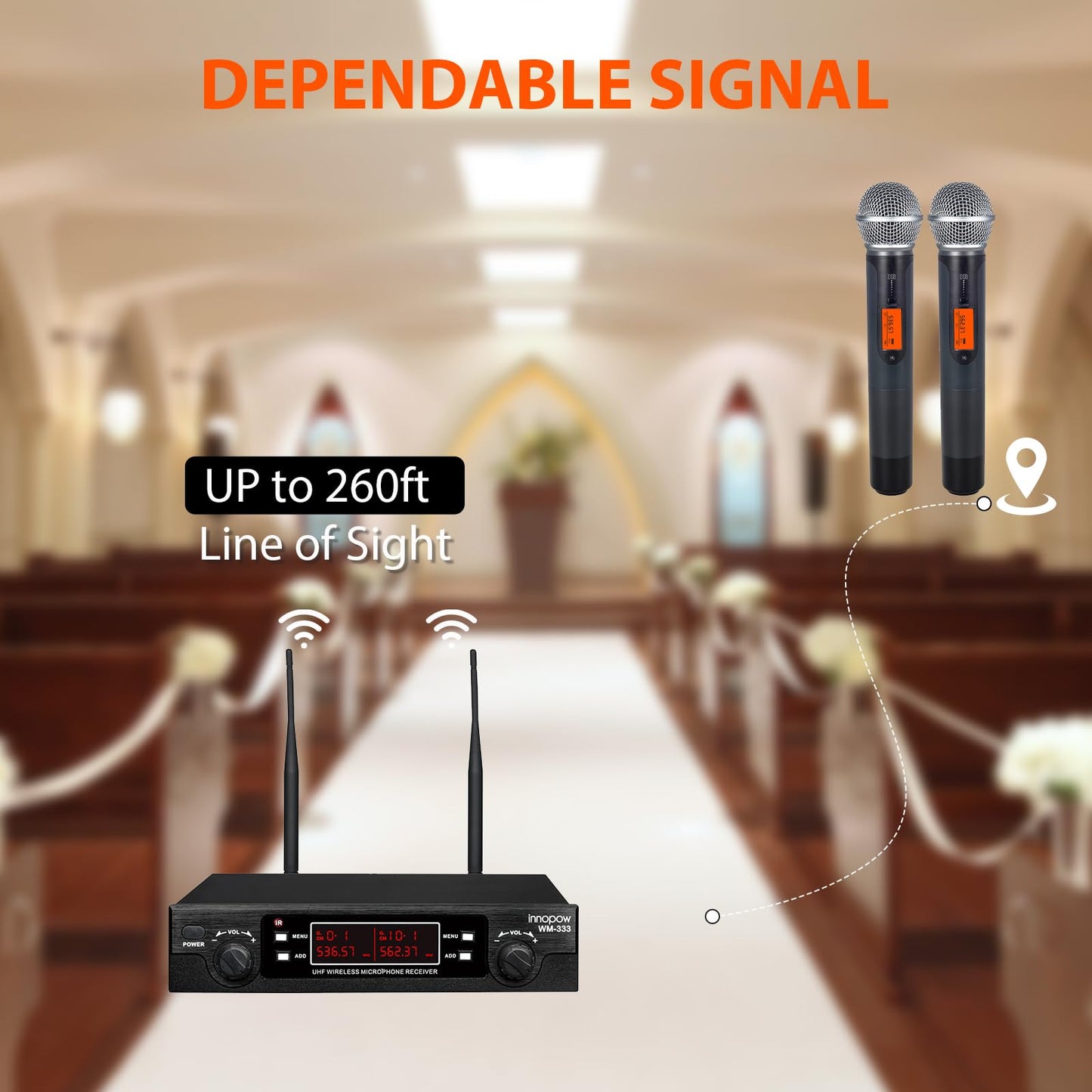 innopow 200-Channel Wireless Microphones System, Dual UHF Metal Cordless Mic Set, Auto Scan, Long Range 200-240Ft,16 Hours Use for Karaoke Singing