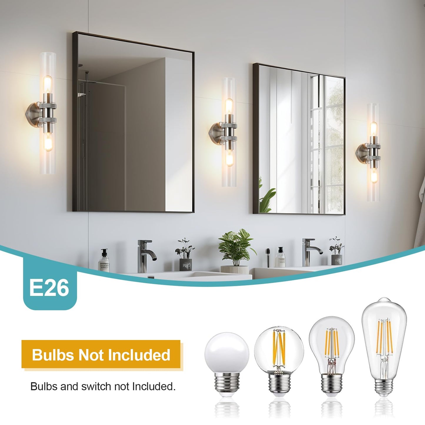 ECOBRT 2 Light Bathroom Vanity Light Brushed Nickel, Bathroom Light Fixtures Side Mirror, Vintage Wall Lamp for Bedroom, Modern Bedroom Vanity