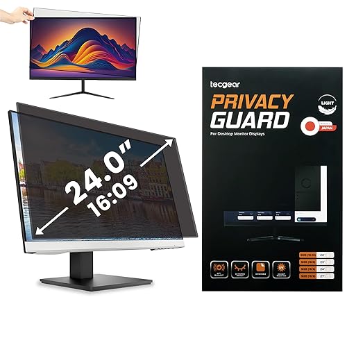 Tecgear Privacy Screen Filter 24 Inch Anti Spy Monitor Filter | Anti Glare Blue Light Blocking Screen Protector | 60 Degree Viewing Angle Computer