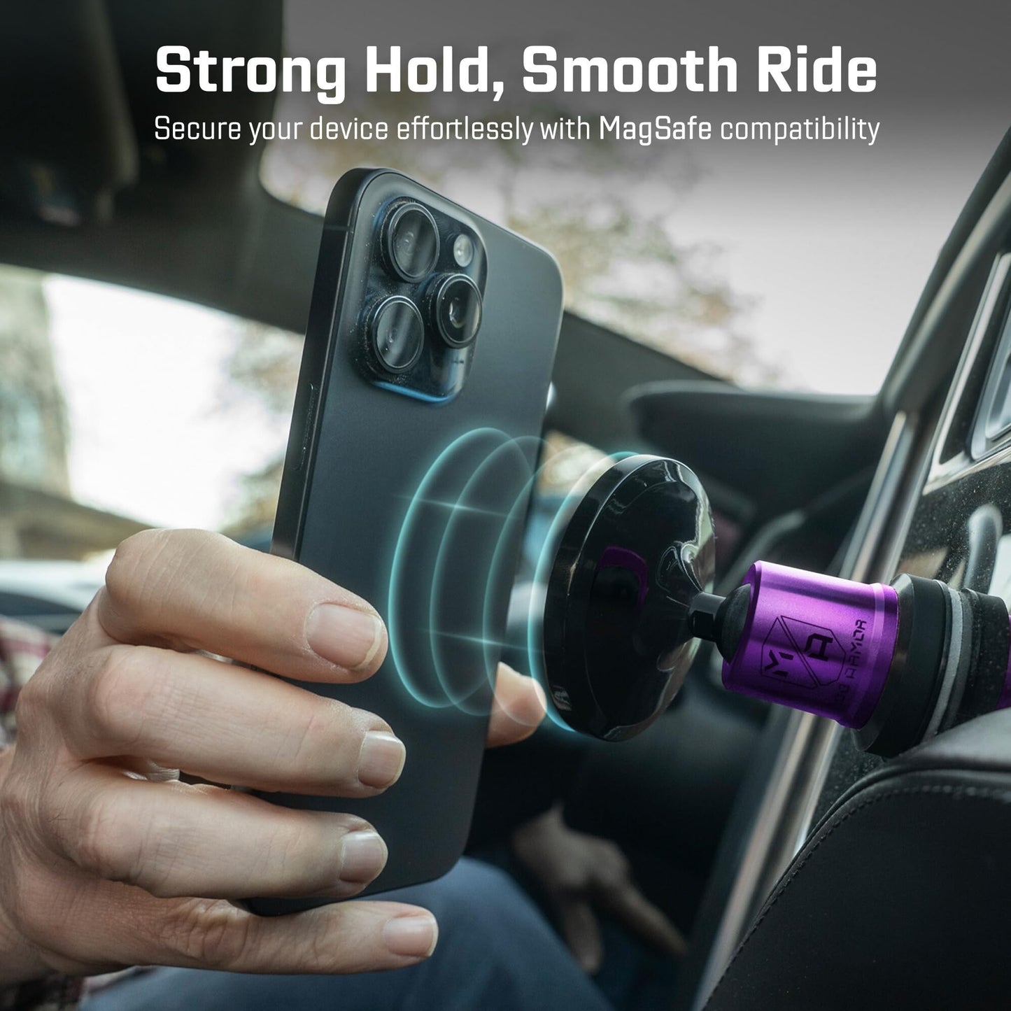 Mob Armor MobNetic Maxx MS - MagSafe Compatible Car Phone Mount w/ 90º Tilt, 360º Rotation & Durable Aluminum Build, Magnetic Holder for iPhone