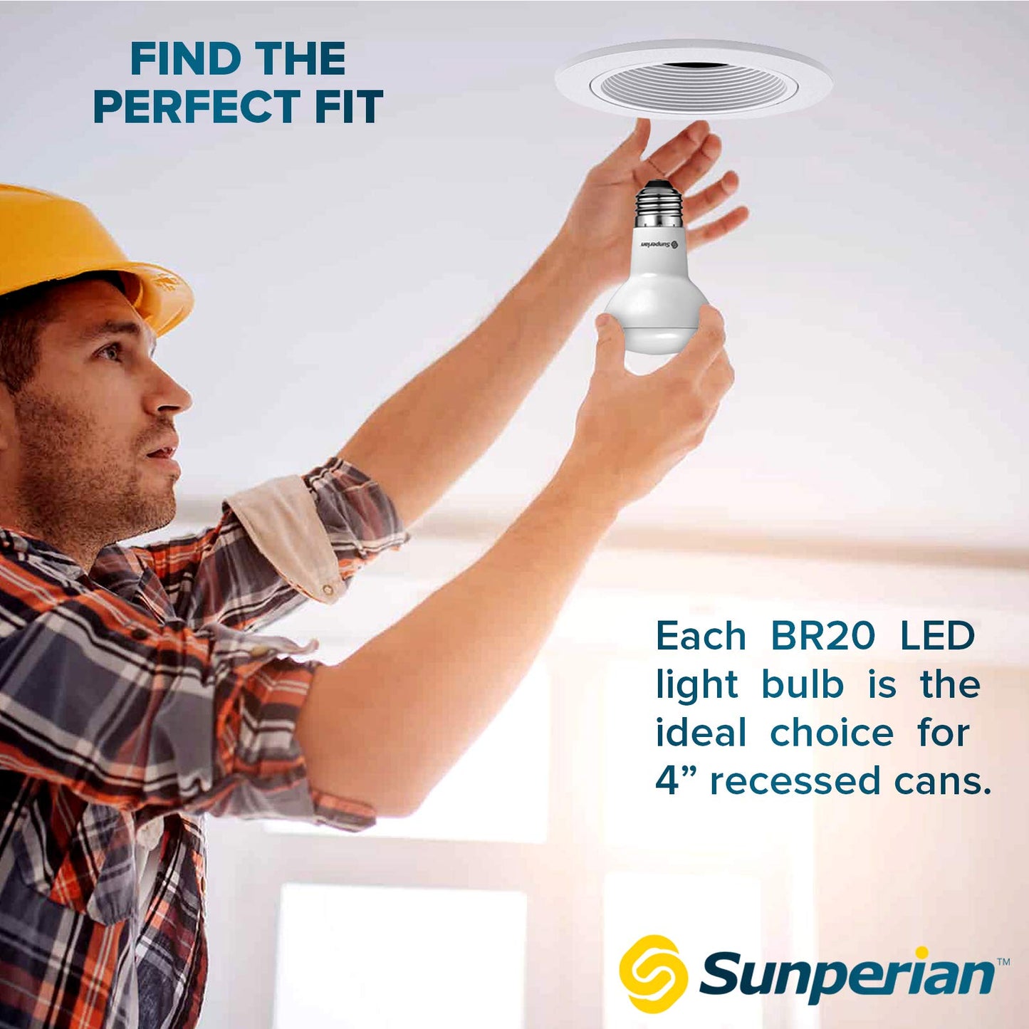 SUNPERIAN 12 Pack BR20 LED Bulb, 6W=50W, 4000K Cool White, 550 Lumens, Dimmable Flood Light Bulbs for Recessed Cans, Enclosed Fixture Rated, Damp