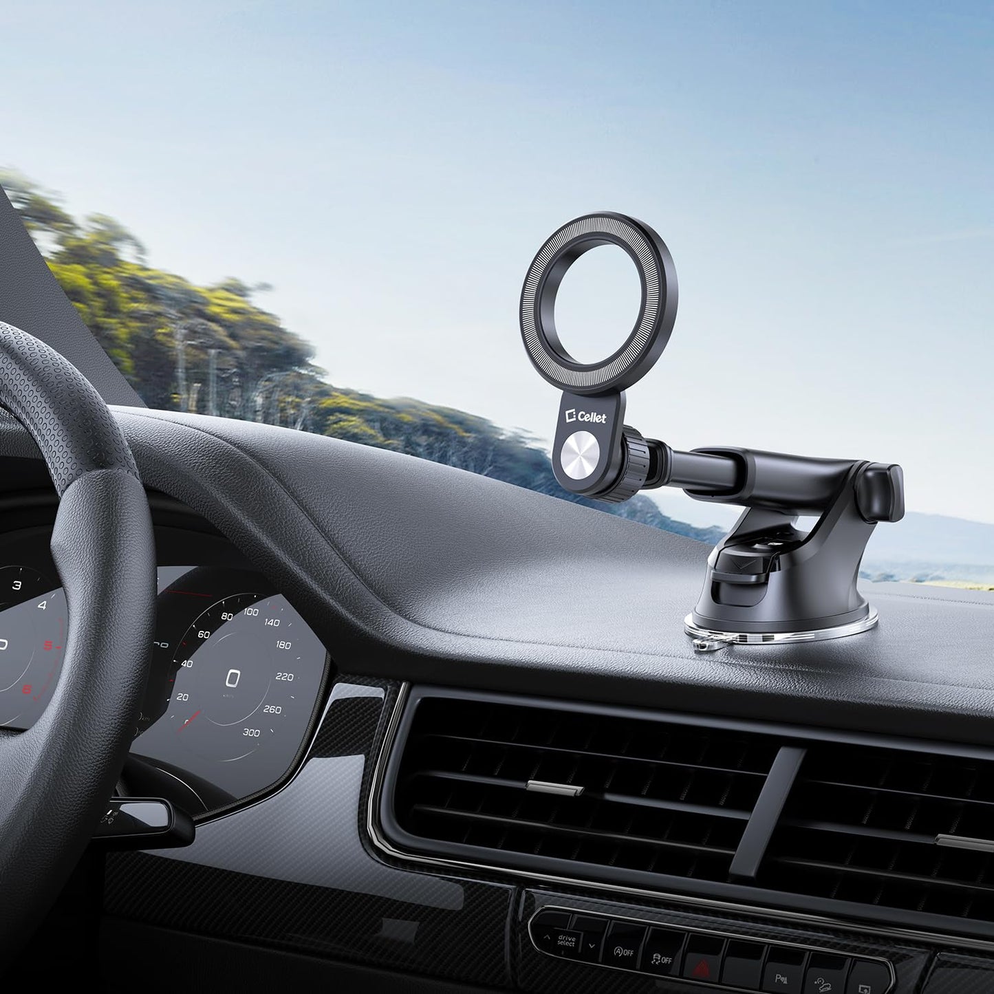 Cellet Magnetic Car Phone Mount with Strong N52 Magnets - 360° Rotation, Telescopic Arm, Reusable Suction Cup - Dashboard & Windshield Holder