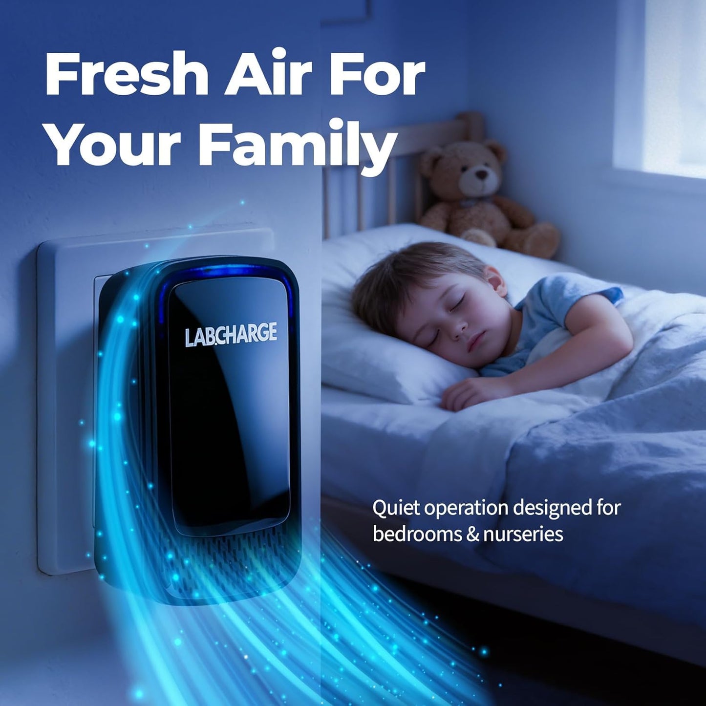 Lab Charge Air Ionizer for Home, Plug-In Filterless Negative Ion Air Purifier, Quiet Air Freshener for Bedroom, Office, Kitchen, Mini Air Cleaner