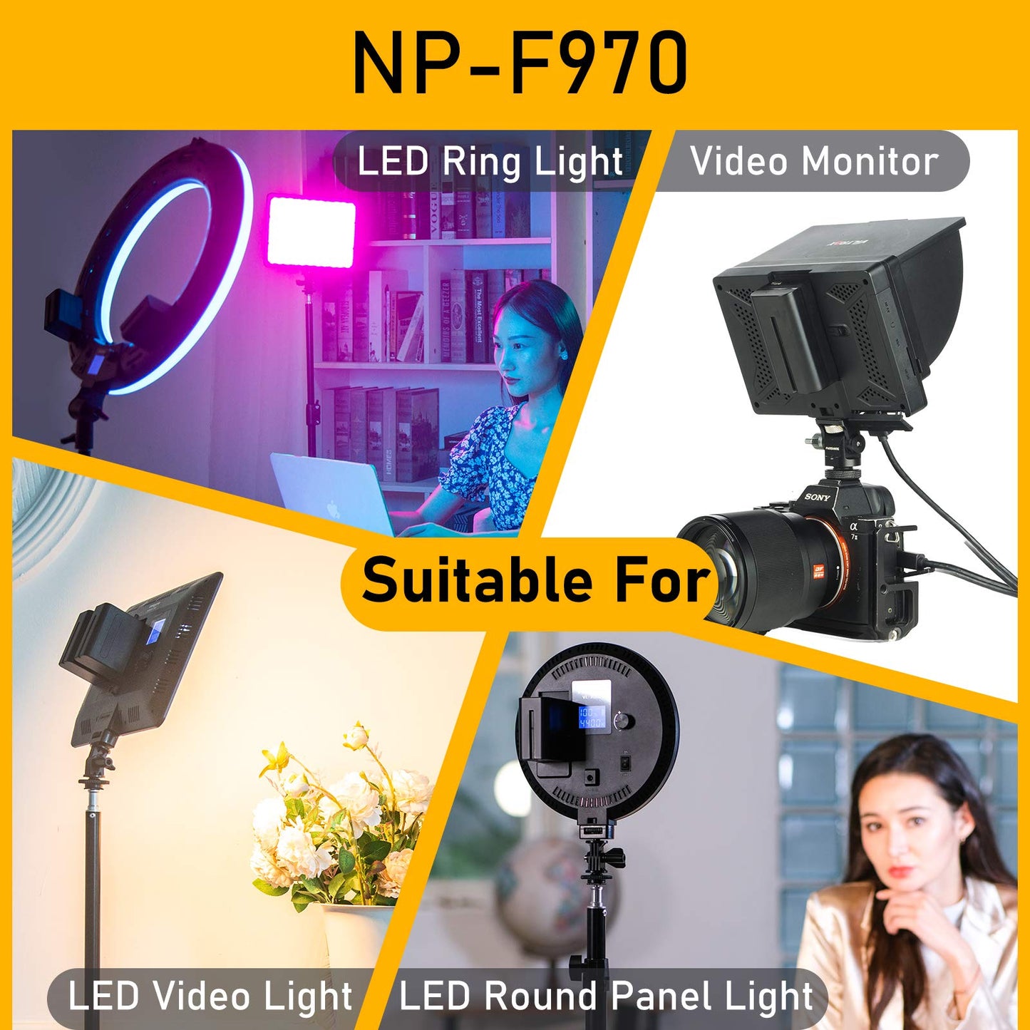 weeylite NP-F970 Battery 2-Pack for Video Light, 6600mAh Replacement Li-ion Battery Kit with USB C Charging Port for Camera Light, Ring Light, Camera