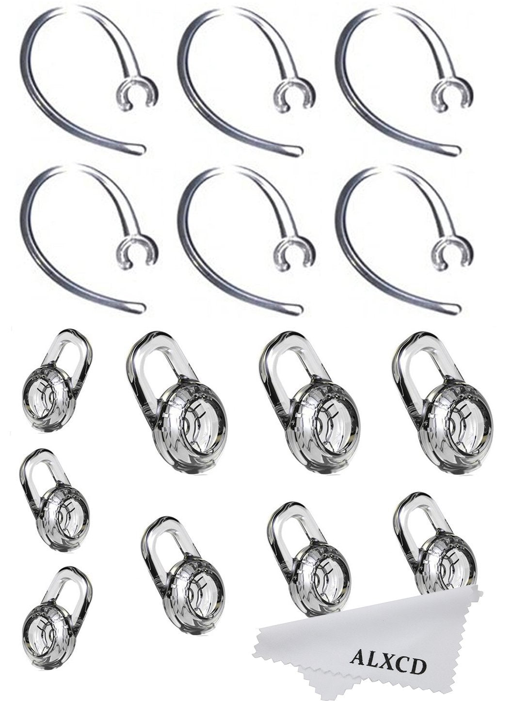 ALXCD Earbud Gel & Ear Hook for Plantronics, ALXCD 9 Pcs (Small/Medium/Large) Clear Replacement Eargel & 6 Pcs Clear Ear Hook, Fit for Plantronics