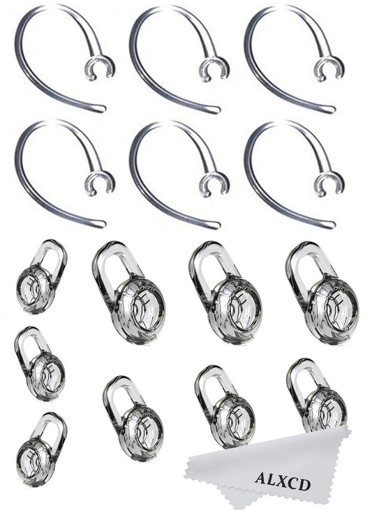 ALXCD Earbud Gel & Ear Hook for Plantronics, ALXCD 9 Pcs (Small/Medium/Large) Clear Replacement Eargel & 6 Pcs Clear Ear Hook, Fit for Plantronics