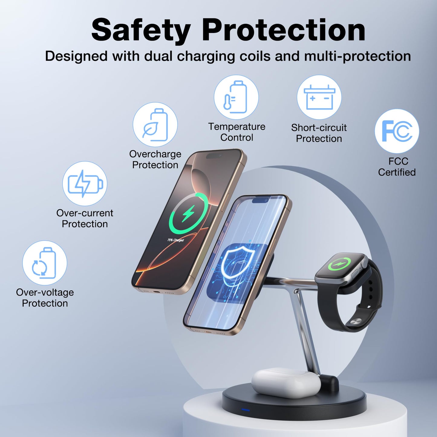 3 in 1 Foldable Magnetic Wireless Charger Stand, Fast Charging Station for iPhone 17/16/15/14/13/12 Series, Apple Watch S10/S9/S8/SE 2/S7/6/SE