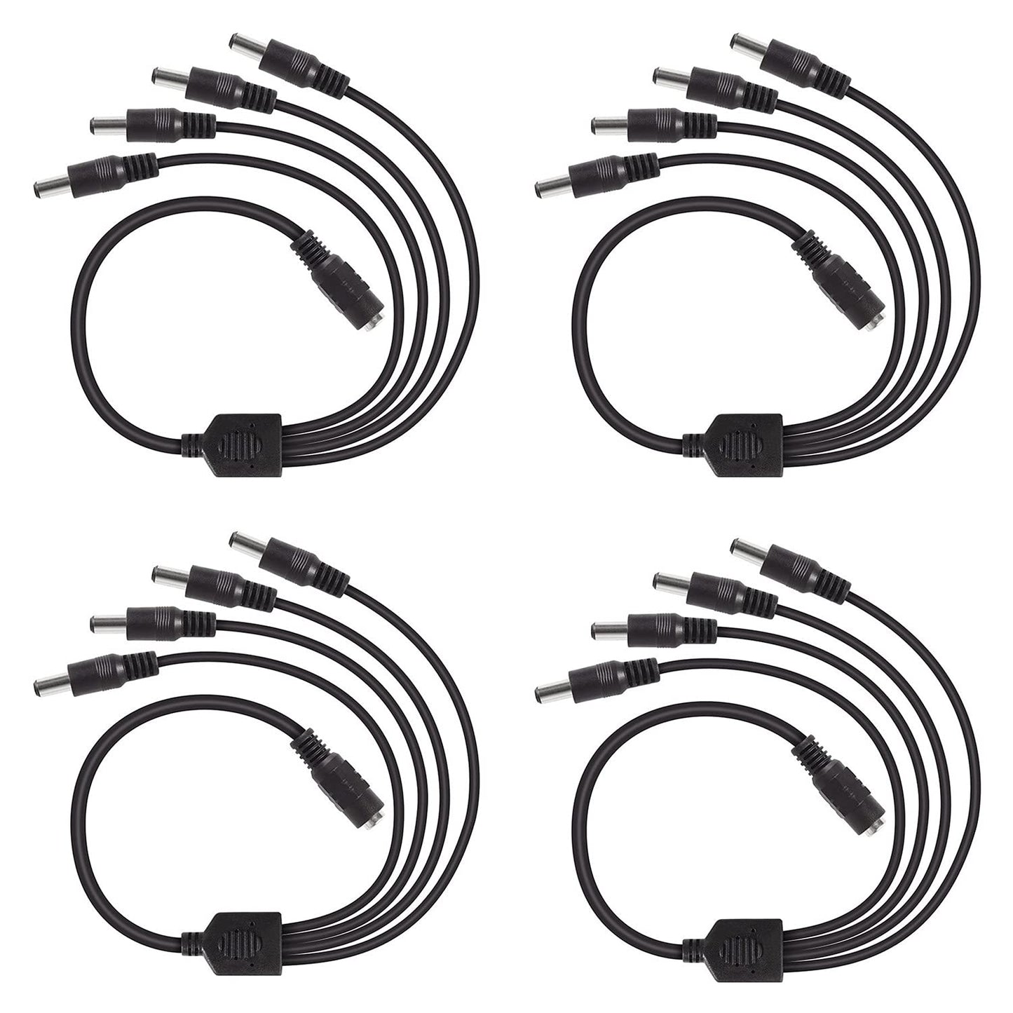DC 1 Female to 4 Male Output Power Splitter Cable 4 Pcs 1 to 4 DC CCTV Camera Power Splitter Cable Y Adapter for CCTV Security Cameras and LED Strip