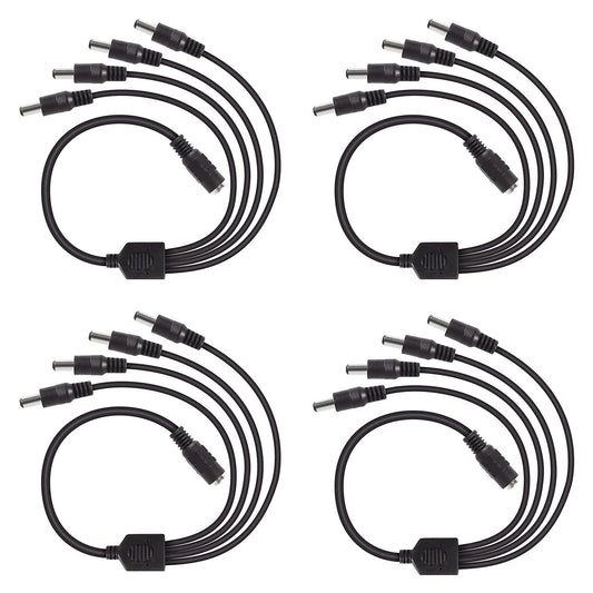 DC 1 Female to 4 Male Output Power Splitter Cable 4 Pcs 1 to 4 DC CCTV Camera Power Splitter Cable Y Adapter for CCTV Security Cameras and LED Strip