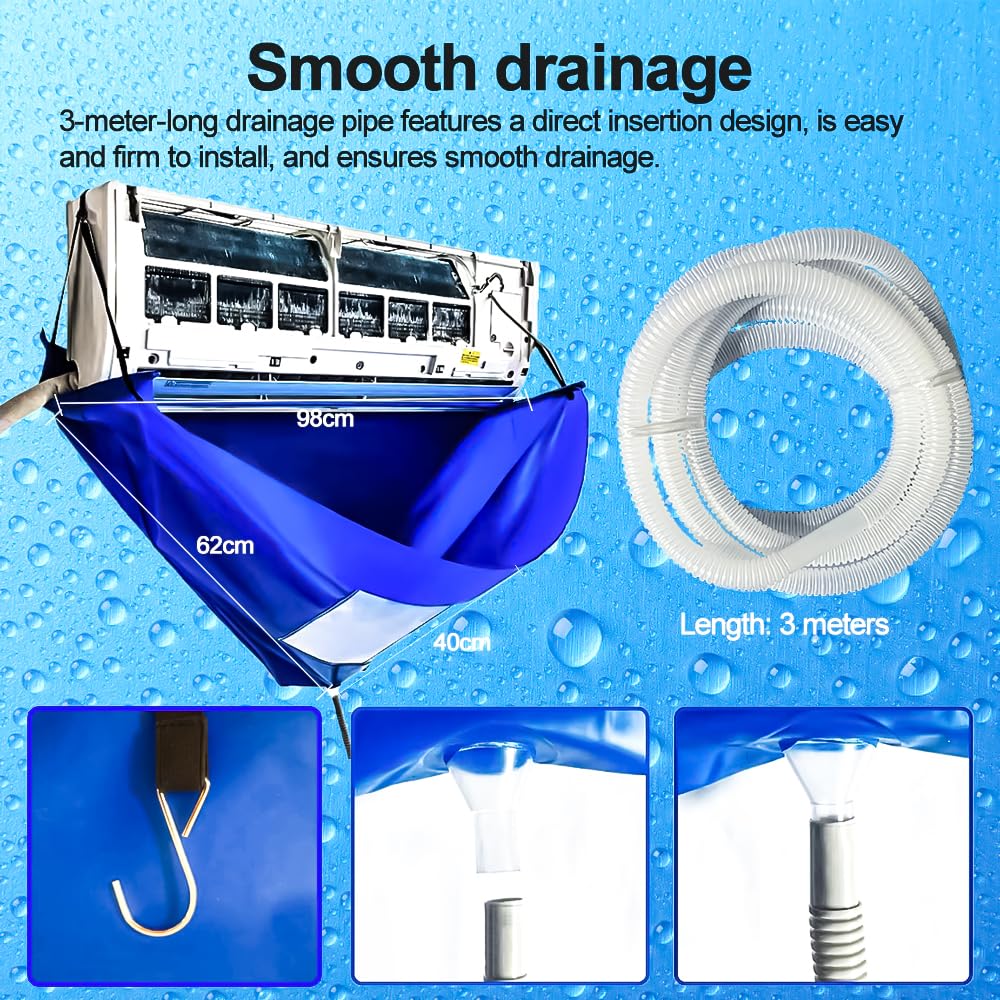 Ac Cleaning Bag With Support Rods, Ac Cleaning Cover With Wider Opening, Waterproof Air Conditioner Cleaning Cover, Split Unit Cleaning Kit, Ac