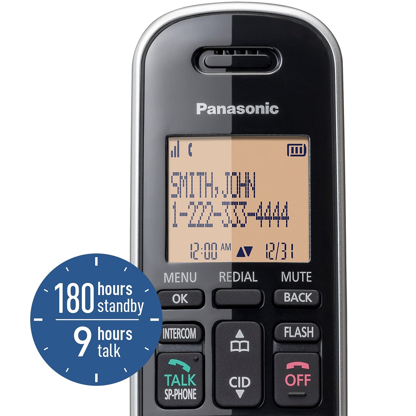 Panasonic Compact Cordless Phone with DECT 6.0, 1.6" Amber LCD and Illuminated HS Keypad, Call Block, Caller ID, Multiple Display Languages - 1
