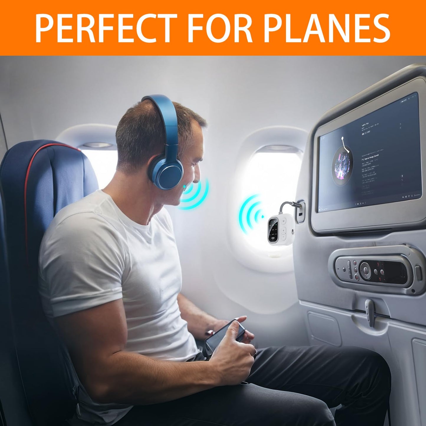 ANBRONICS Bluetooth 5.3 Adapter for Airplane, Support 2 AirPods Dual Wireless Headphones, aptX Adaptive 3.5mm AUX Jack Wireless Audio Transmitter