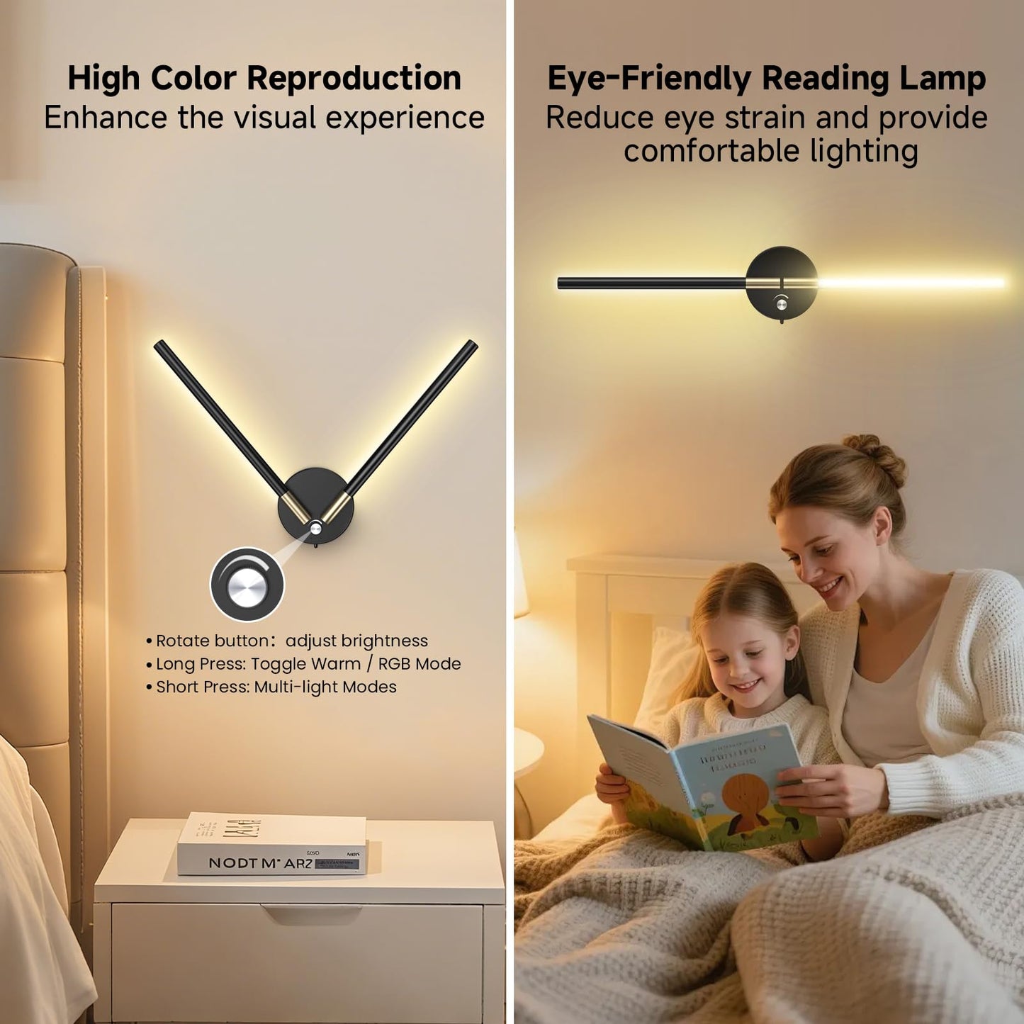 NoeiiT Battery Operated Wall Sconce with 360°DIY Independently Rotate Lamp,Wireless Magnetic Wall Lights with Remote,Timer,Dimmable 3000K-6500K,RGB