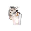 Aspen Creative 62720-09-1, 1 Light Indoor Wall Fixture, 5-1/8" W x 10-1/2" H x 7-1/4" E, Clear Glass w/Satin Nickel Finish, Bulb Not Included