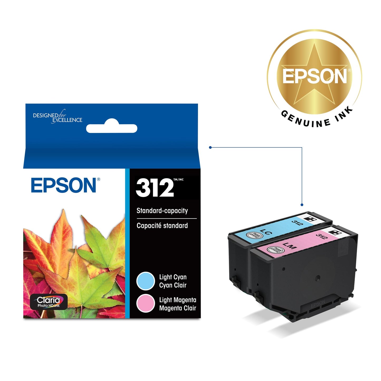 EPSON 312 Claria Photo HD Ink Standard Capacity Light Cyan/Magenta (T312922-S) Works with Expression XP-8500, 8600, 8700, 15000