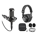 Audio-Technica AT2035 Side Address Cardioid Condenser Studio Microphone with Case Bundle with Rockville PRO-M50 Studio Headphones w/Detachable Coil
