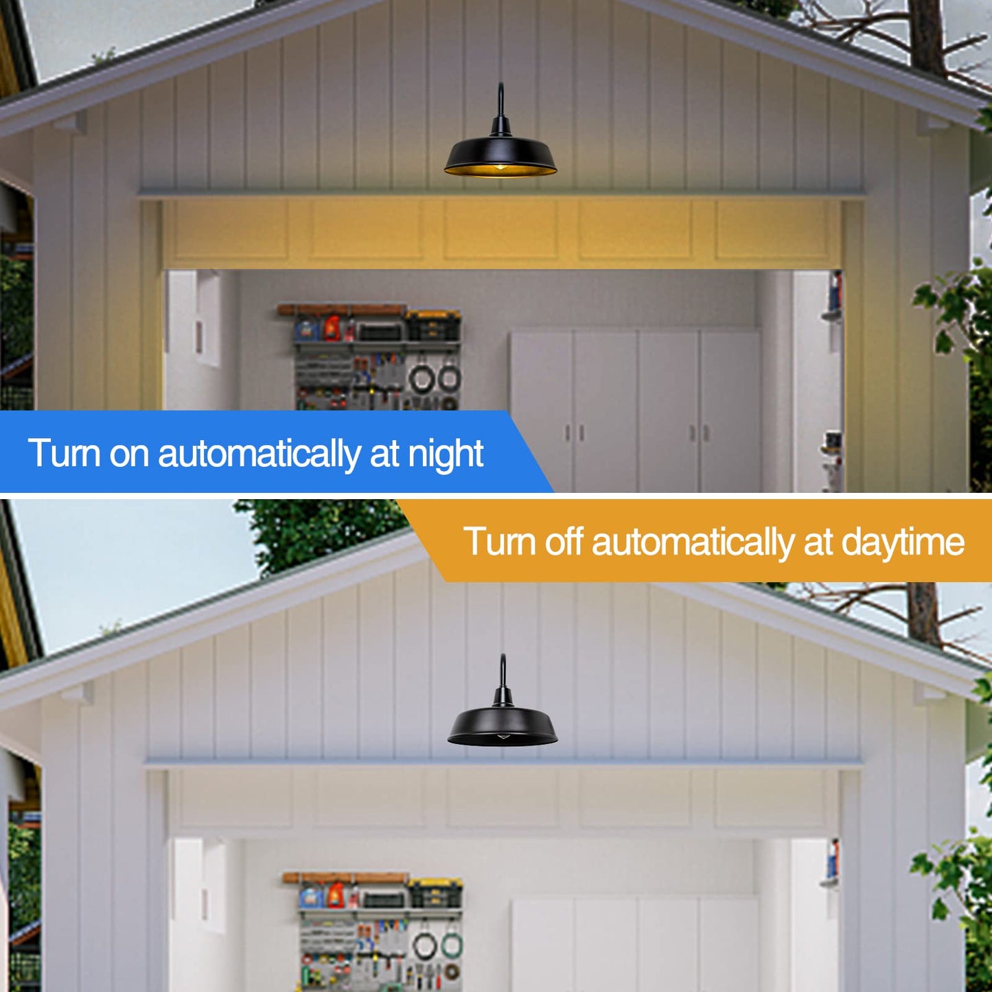 Naurham 21 inch Barn Lights Outdoor Gooseneck Lighting, Dusk to Dawn Black Exterior Barn Lights, Farmhouse Wall Lighting Fixtures with Sensor