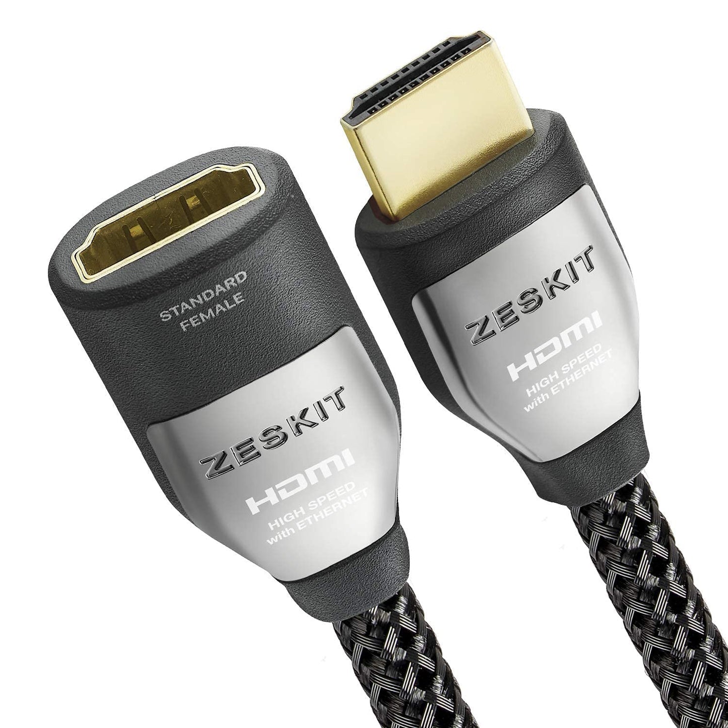 Zeskit Cinema Plus 4K 10ft Male to Female High Speed HDMI Extension Cable 22.28Gbps Compatible with 4K 60Hz Dolby Vision HDR ARC HDCP 2.2 Roku Fire TV