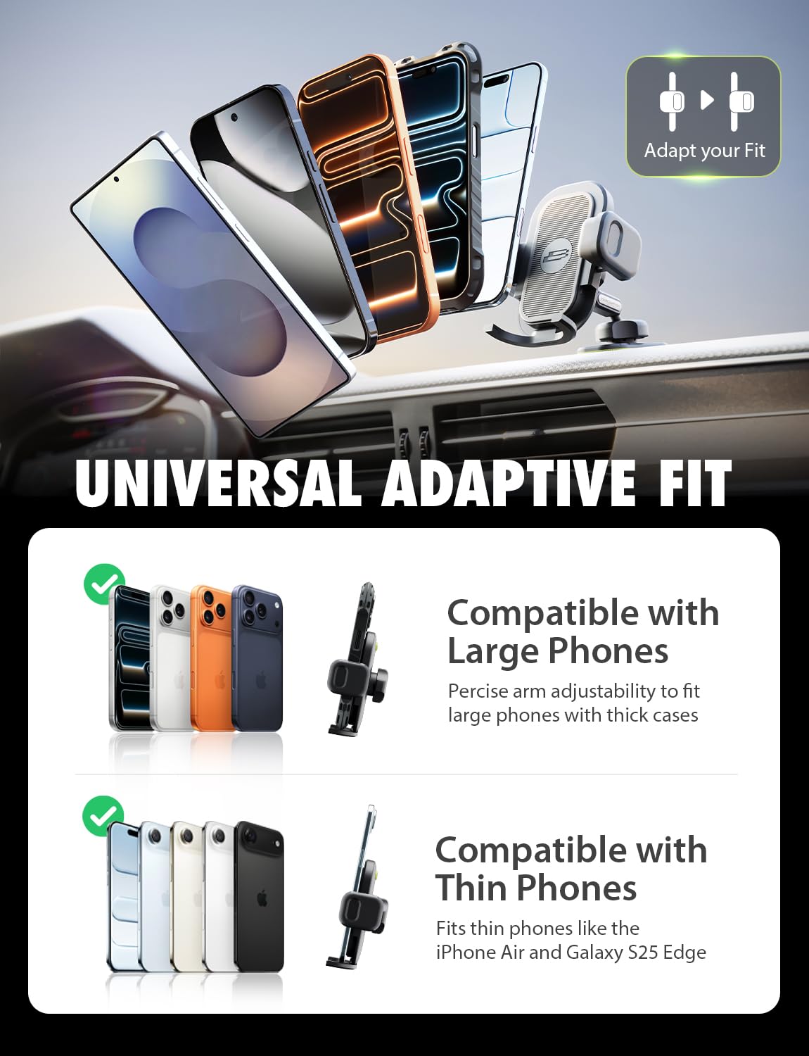Bracketron TripGrip PRO Car Phone Holder Mount - Phone Holders for Your Car with One-Button Expansion for Vent & Dash - Compatible with Most