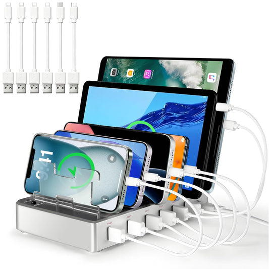 300W Fast Charging Station for Multiple Devices, 6 Port USB Charging Hub, Universal Desktop Charger Organizer Compatible with iPhone iPad Android