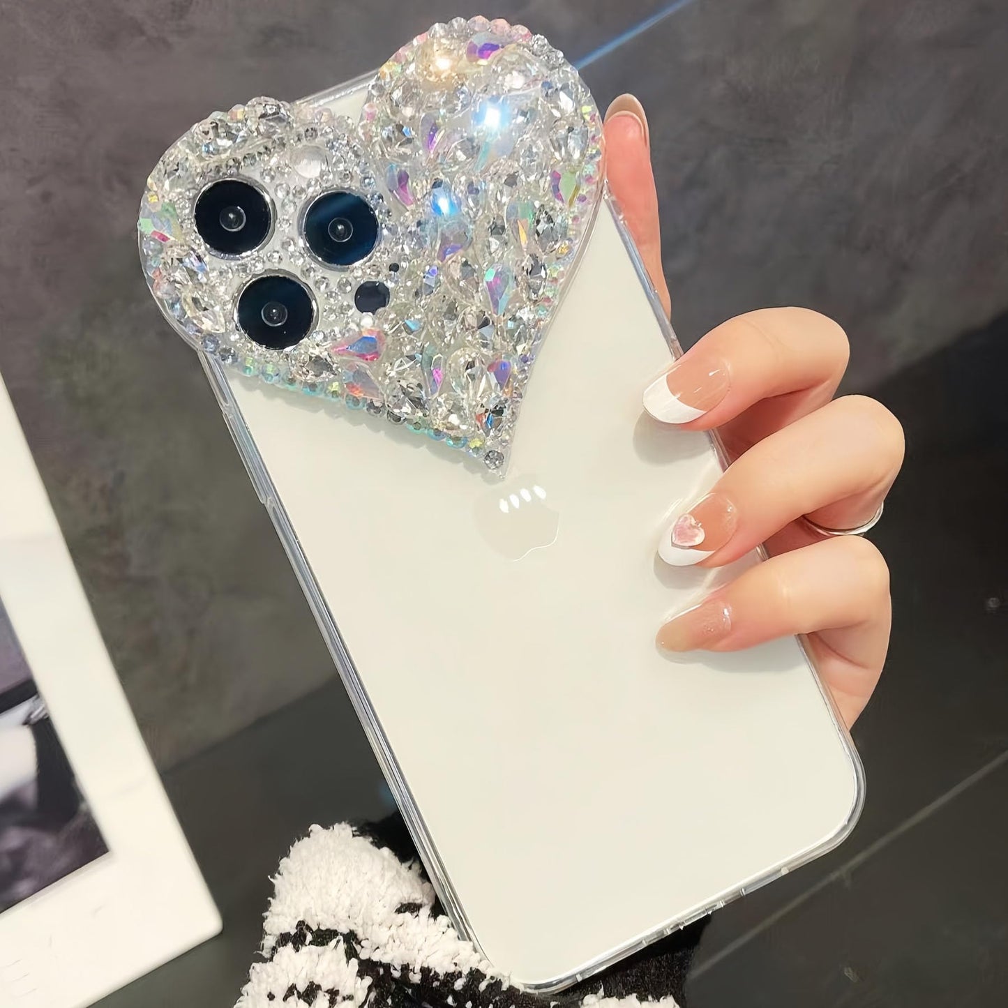 MOSEZA Compatible with iPhone 12 Pro case for Women Girls Luxury Bling Rhinestone 3D Diamond Love Case Cute Pink Glitter Sparkle Protective Case Cover