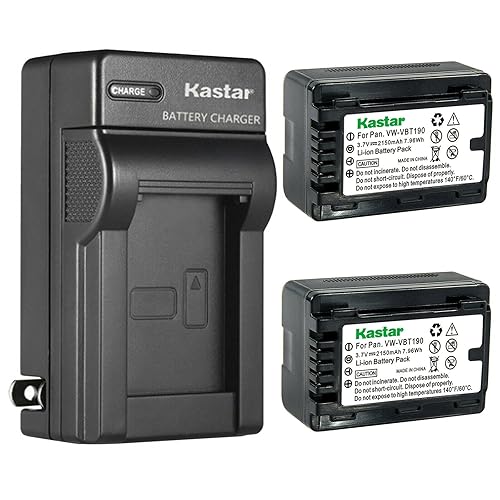 Kastar 2-Pack Battery and AC Wall Charger Replacement for Panasonic HC-V550M, HC-V550K, HC-V620M, HC-V710, HC-V720, HC-V720M, HC-V720GK, HC-V720MGK