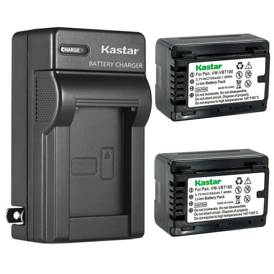 Kastar 2-Pack Battery and AC Wall Charger Replacement for Panasonic HC-V550M, HC-V550K, HC-V620M, HC-V710, HC-V720, HC-V720M, HC-V720GK, HC-V720MGK