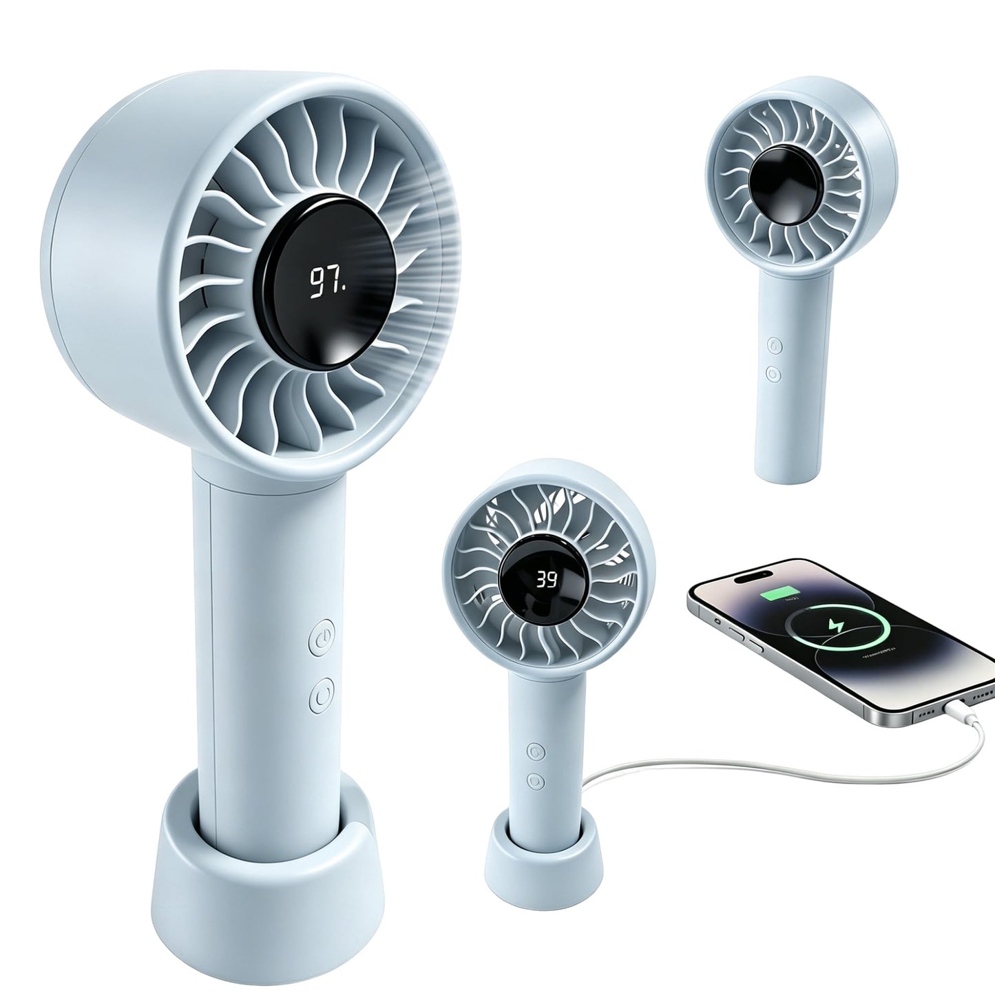 choafanlife Mini Handheld Turbo Fan,180° Swivel Head, High Speed Mini Fan with 5 Speeds, 4000mAh USB-C Rechargeablem,LED Digital Display, Quiet