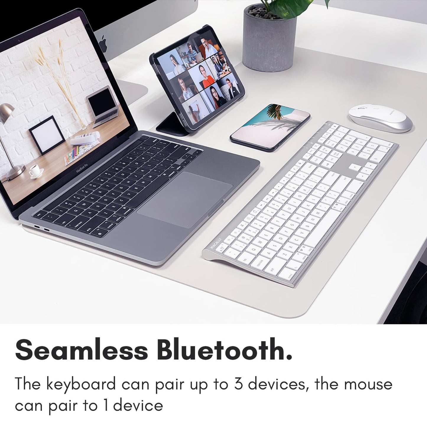 Macally Premium Bluetooth Keyboard and Mouse for Mac | Compatible Wireless Apple Keyboard and Mouse Combo (110 Keys Multi-Device Rechargeable)