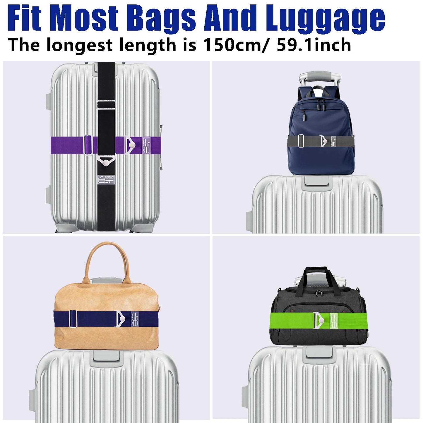 SOWPOPY Travel Belt for Luggage – Adjustable Add-a-Bag Strap, 2-in-1 Elastic Suitcase Belt Over Handle for Carry-On & Travel Accessories (Black)