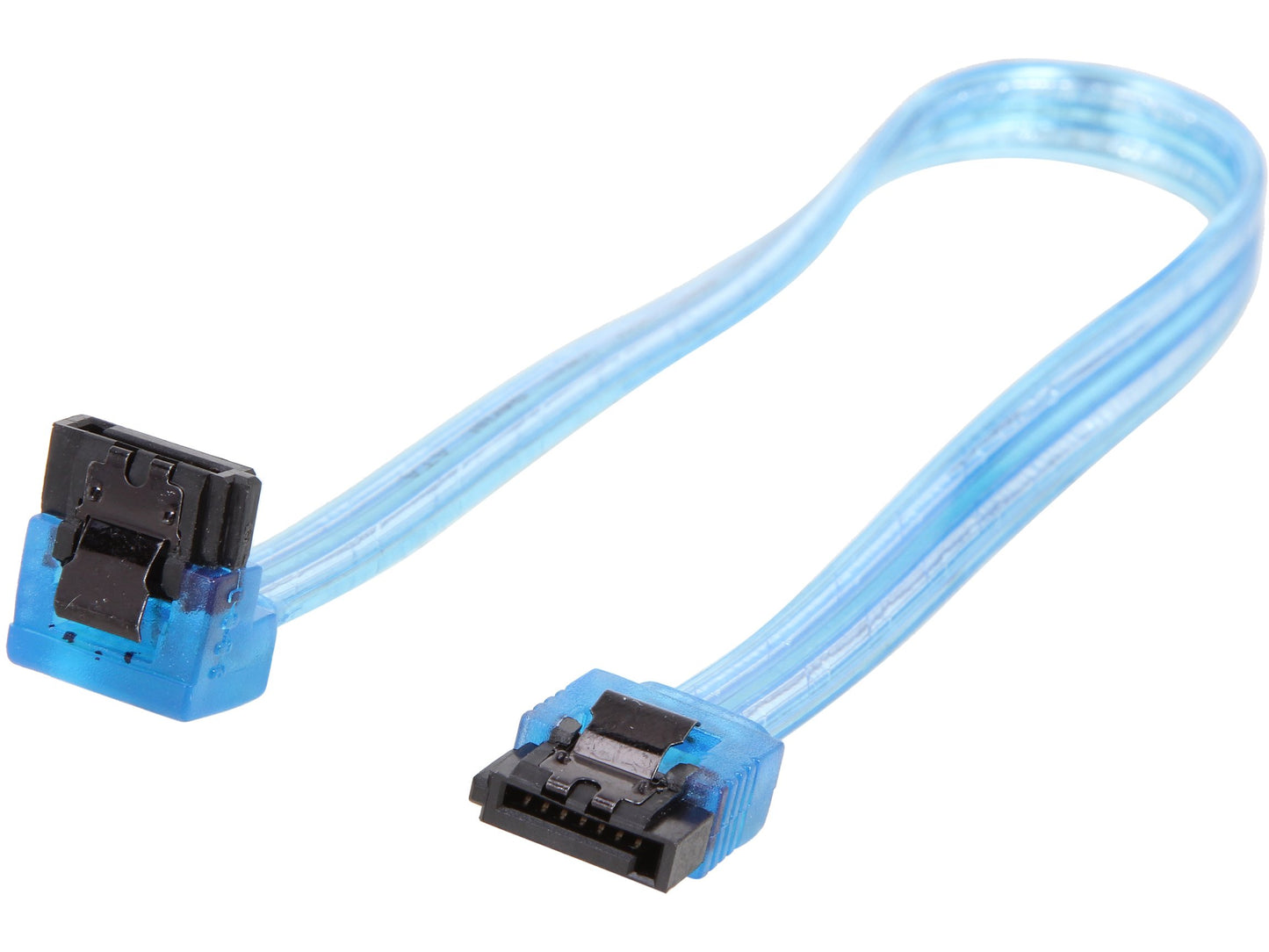 Kaybles 10 inch SATA Cable w/Locking Latch (90 Degree to 180 Degree)- UV Blue, SATA-LLL(6.0 Gbit/s) - SATA3L0.8FT-90/180BU
