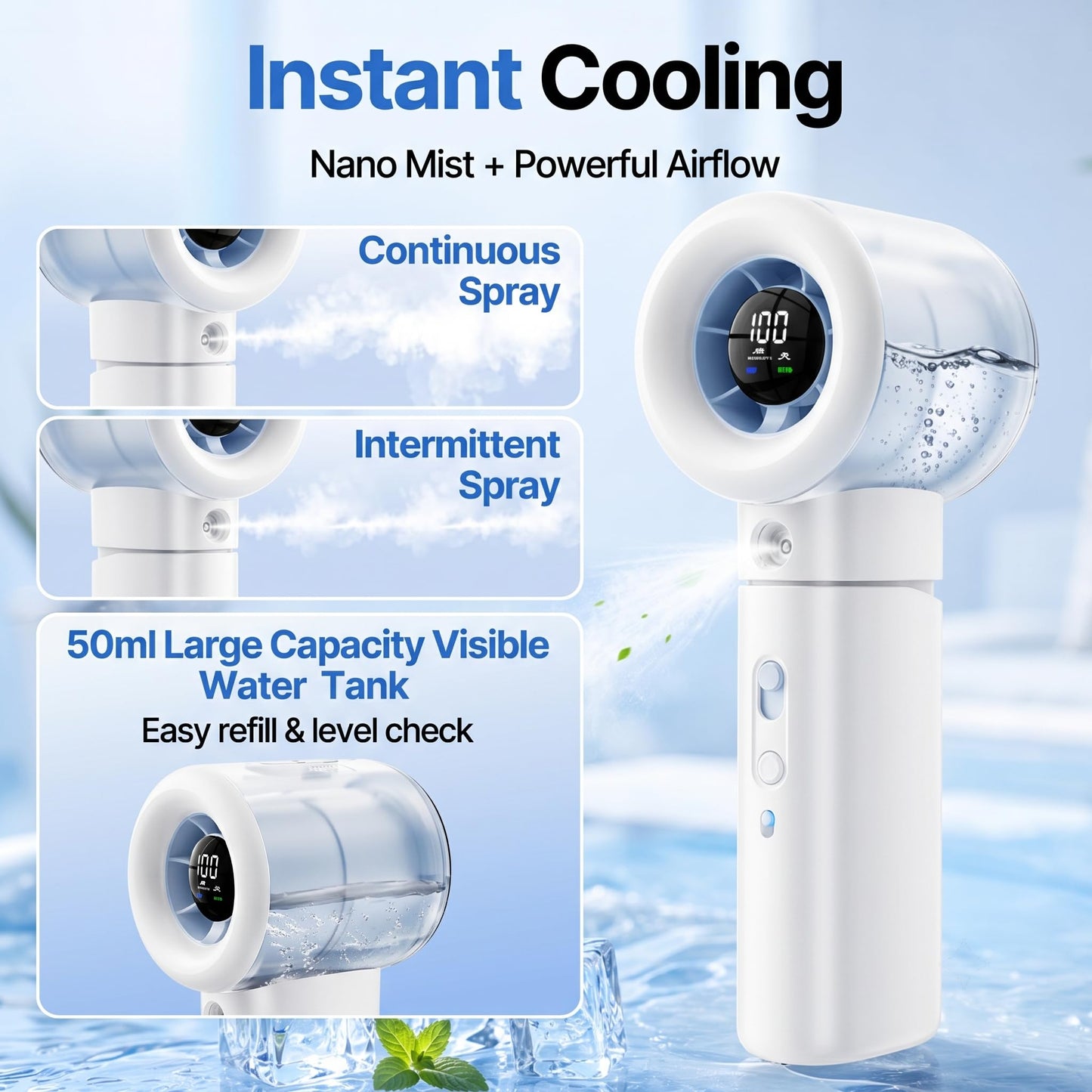 Portable Handheld Fan with Misting, Battery Powered Rechargeable Fans