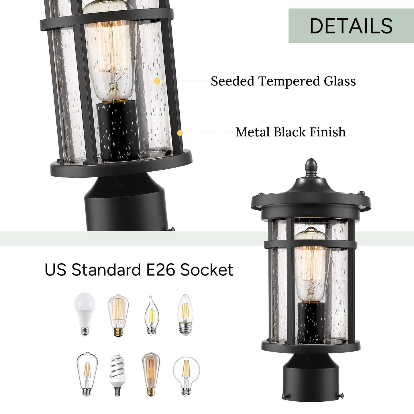 Casia Outdoor Post Light, Outdoor Pillar Light, Exterior Pole Light for Garden, Pathway Pillar Lamp for Garden Patio, Yard, Balcony and entryway