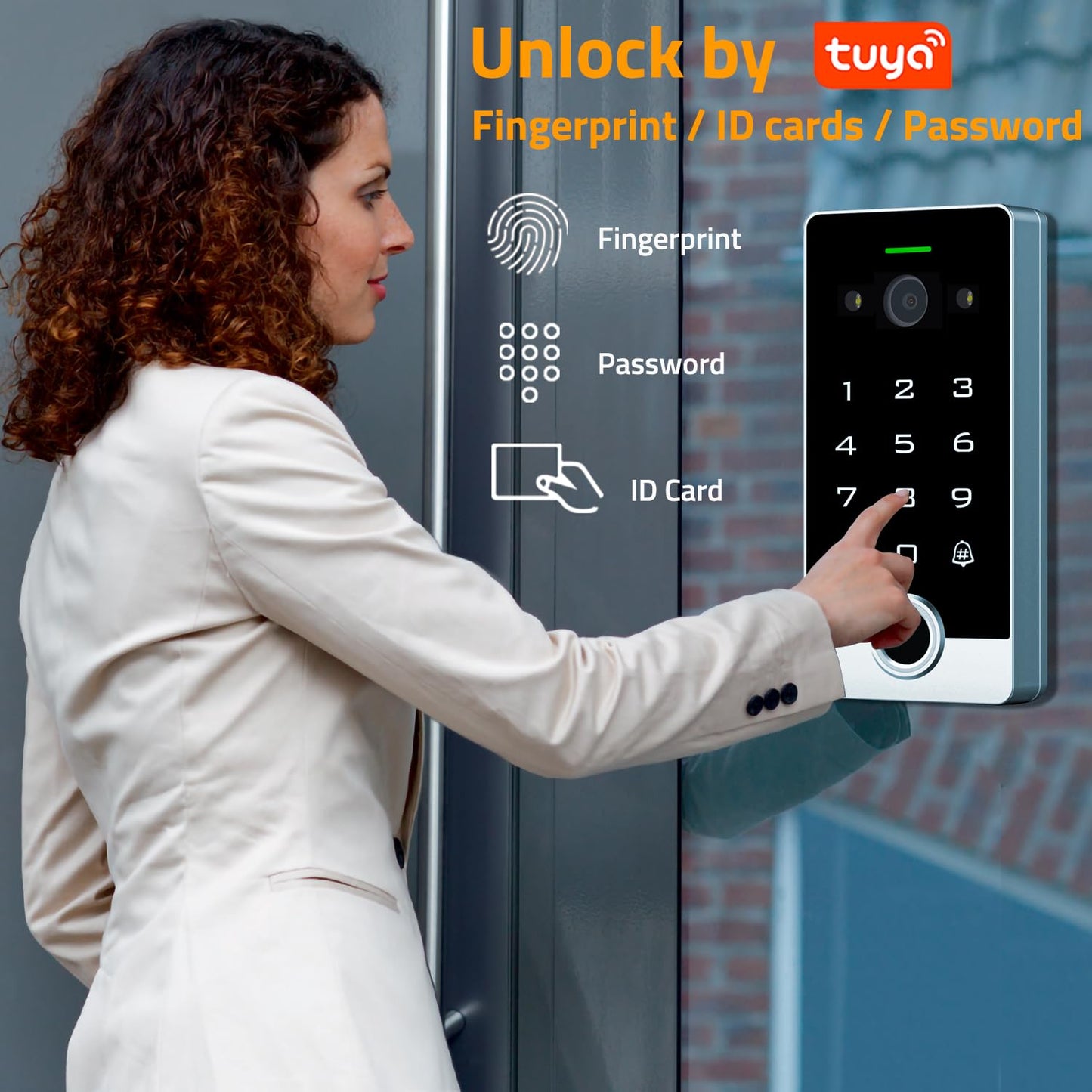 Smart WiFi Video Intercom & Doorbell Tuya Access Control System, All-Metal Fingerprint Keypad 1080P Night Vision Camera, Video Monitoring